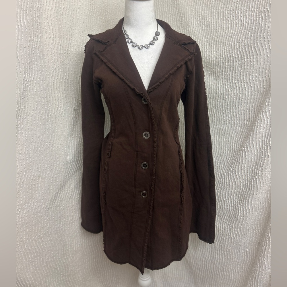Hard Tail Brown Peacoat Y2K Cotton Frilly Raw Hem Flare Medium Vintage